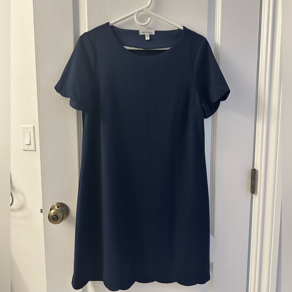 Monteau Navy Blue Dress Scallop details